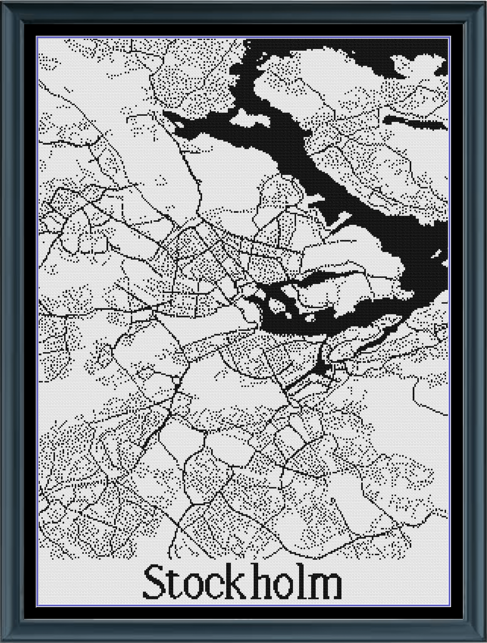Stitching Jules Design Cross Stitch Pattern Stockholm Sweden City Street Map Monochrome Counted Cross Stitch Pattern (Digital Download)