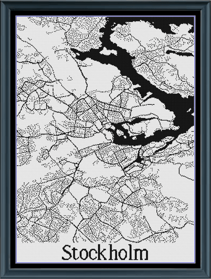 Stitching Jules Design Cross Stitch Pattern Stockholm Sweden City Street Map Monochrome Counted Cross Stitch Pattern (Digital Download)