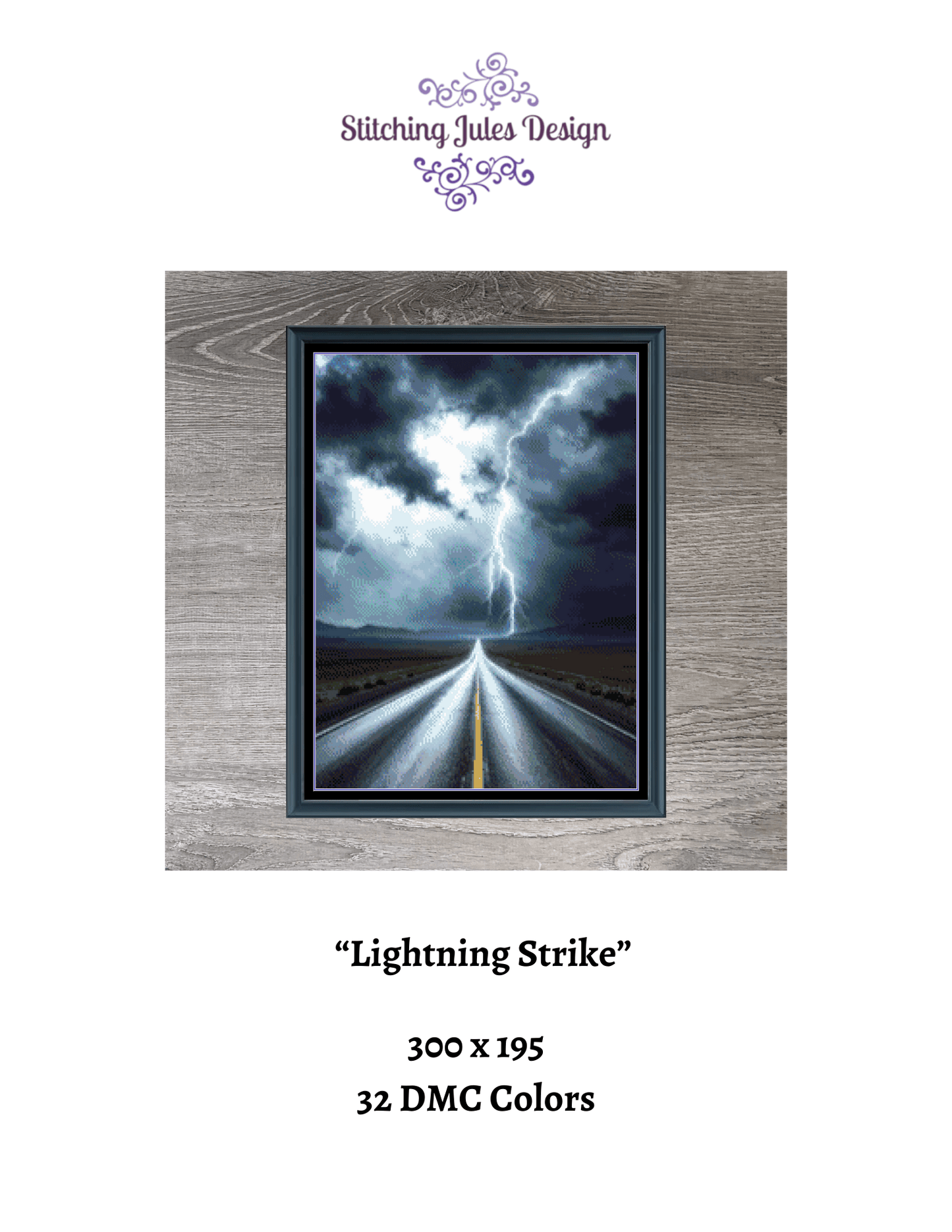 Stitching Jules Design Cross Stitch Pattern Storm Lightning Road Landscape Full Coverage Counted Cross Stitch Pattern Digital Download