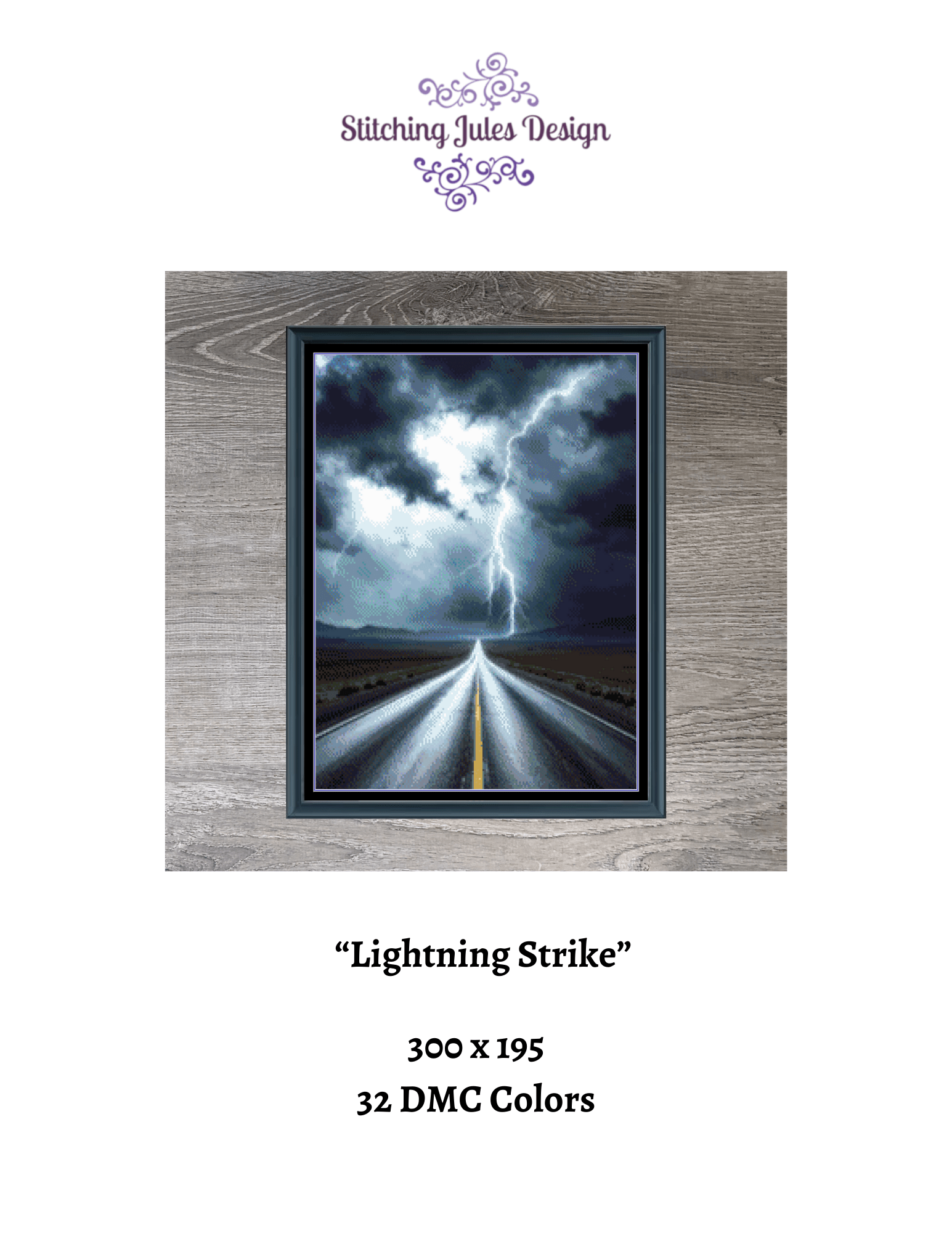 Stitching Jules Design Cross Stitch Pattern Storm Lightning Road Landscape Full Coverage Counted Cross Stitch Pattern Digital Download