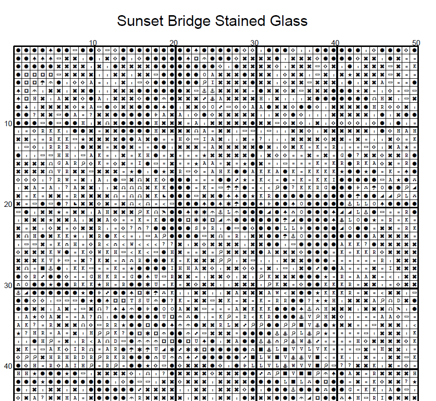 Stitching Jules Design Cross Stitch Pattern Summer Bridge Sunset Geometric Stained Glass Full Coverage Counted Cross Stitch Pattern Digital Download