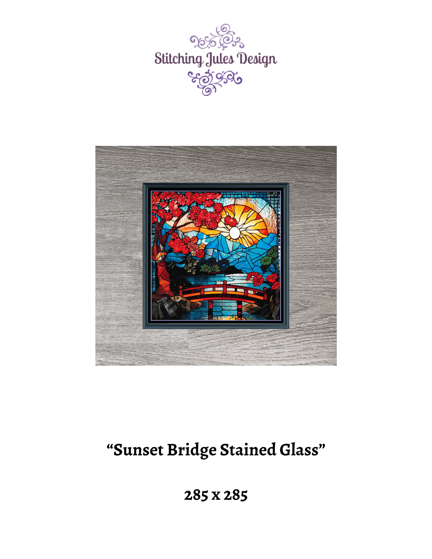 Stitching Jules Design Cross Stitch Pattern Summer Bridge Sunset Geometric Stained Glass Full Coverage Counted Cross Stitch Pattern Digital Download