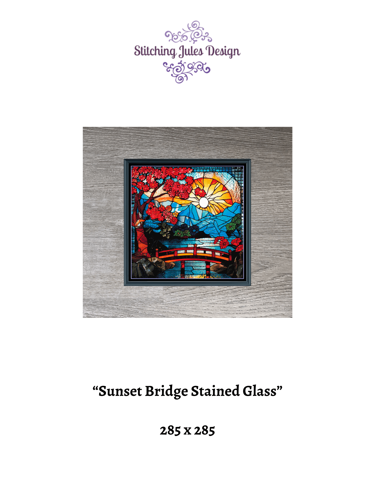 Stitching Jules Design Cross Stitch Pattern Summer Bridge Sunset Geometric Stained Glass Full Coverage Counted Cross Stitch Pattern Digital Download