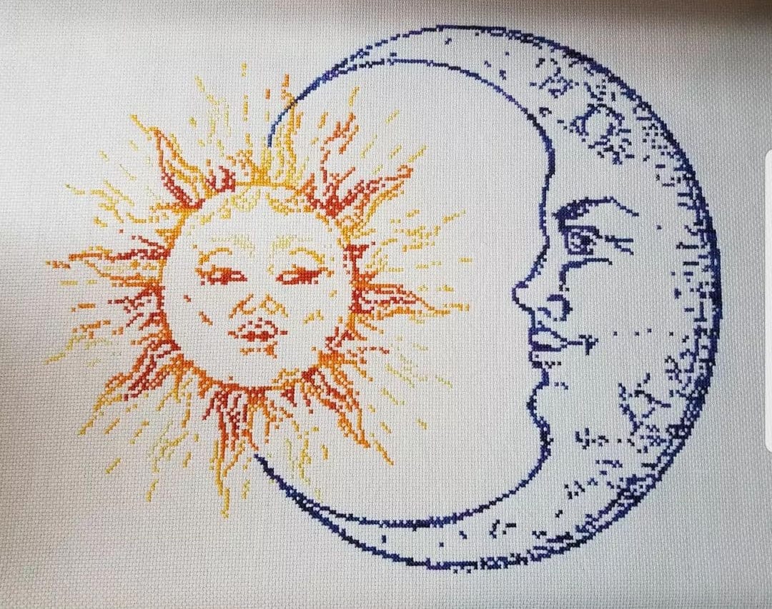 Stitching Jules Design Cross Stitch Pattern Sun And Moon Counted Cross Stitch Pattern | Astronomy Cross Stitch Pattern | Instant PDF Download