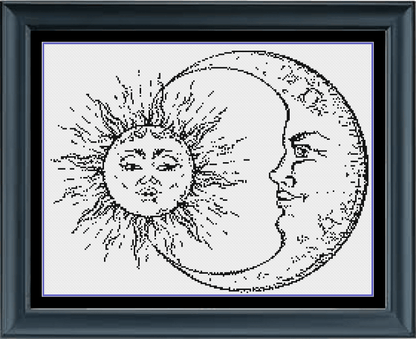 Stitching Jules Design Cross Stitch Pattern Instant PDF Download - $10 Sun And Moon Cross Stitch Pattern | Astronomy Trophy Cross Stitch Pattern | Blackwork | Instant PDF Download And Physical Pattern Options