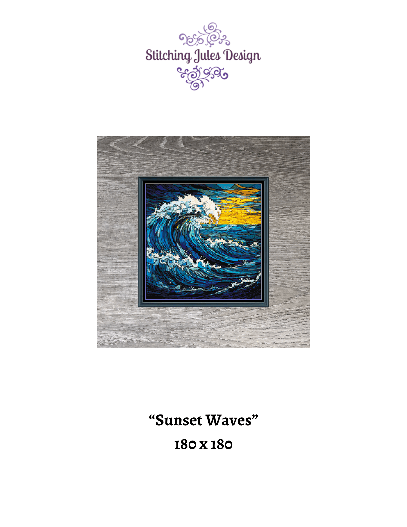 Stitching Jules Design Cross Stitch Pattern Sunset Ocean Waves Stained Glass Full Coverage Counted Cross Stitch Pattern