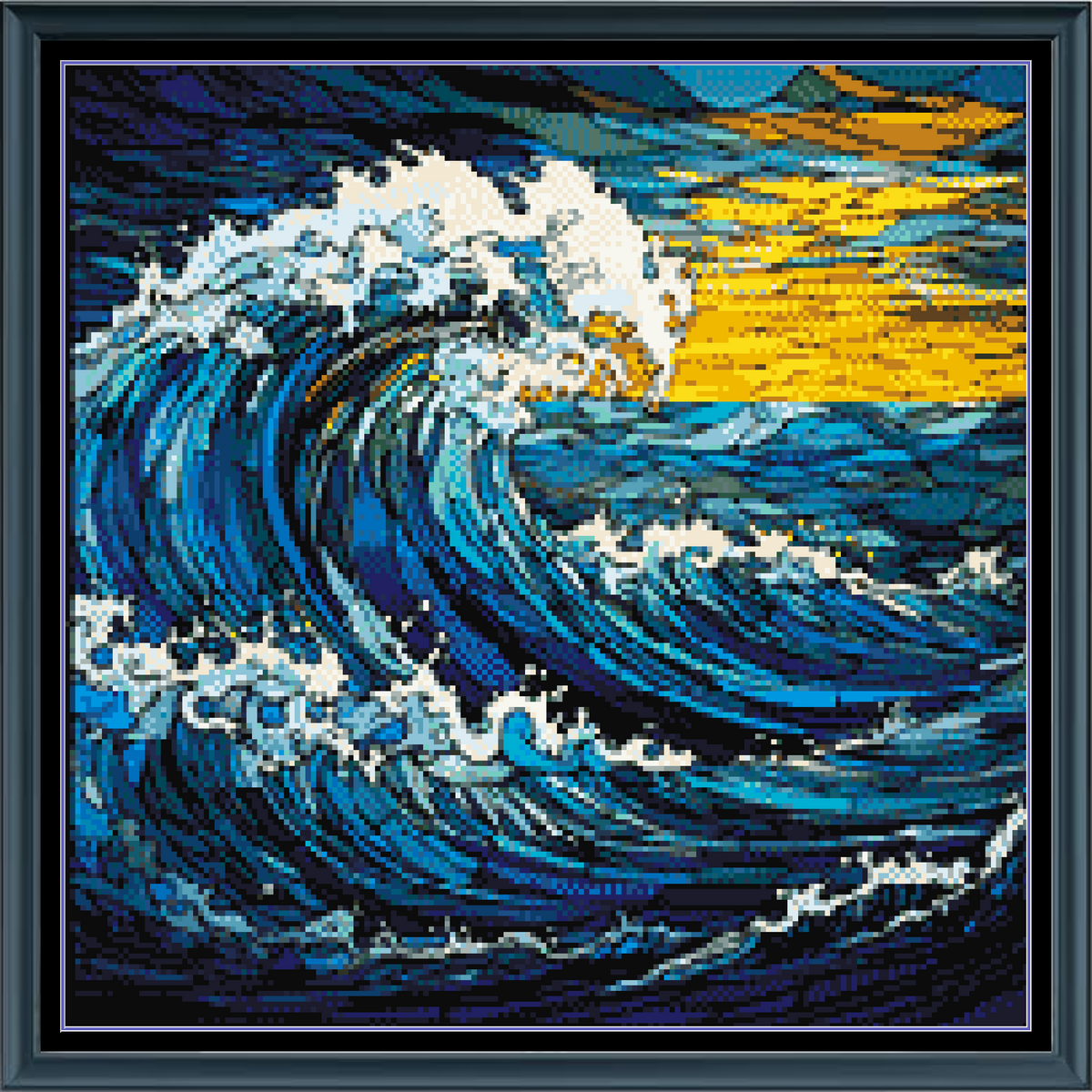 Sunset Ocean Waves Stained Glass Full Coverage Counted Cross Stitch Pa ...