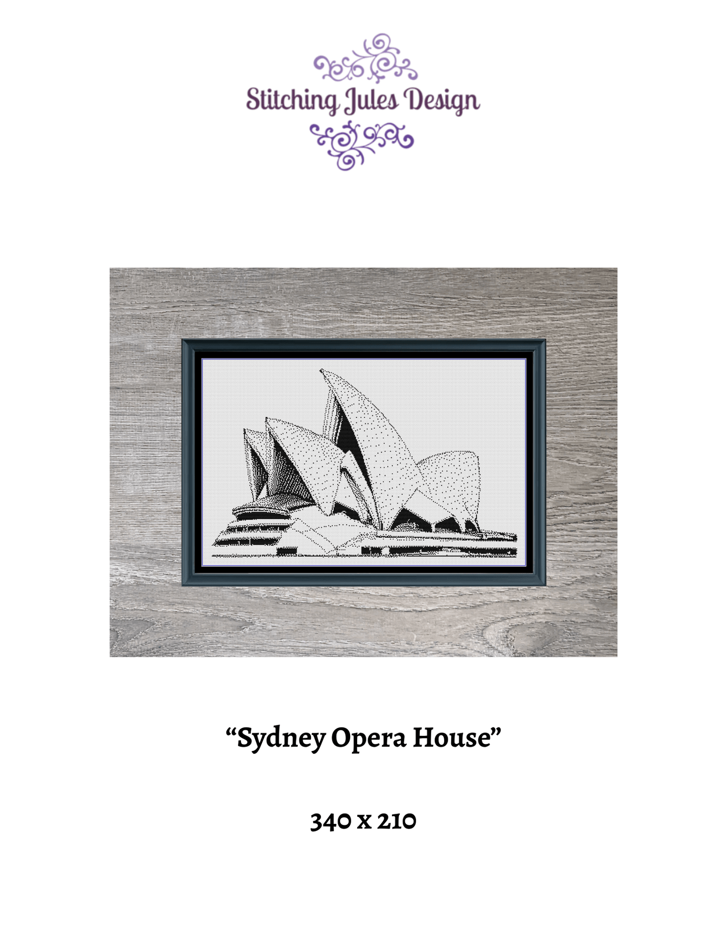 Stitching Jules Design Cross Stitch Pattern Sydney Opera House Monochrome Counted Cross-Stitch Pattern (Digital Download)