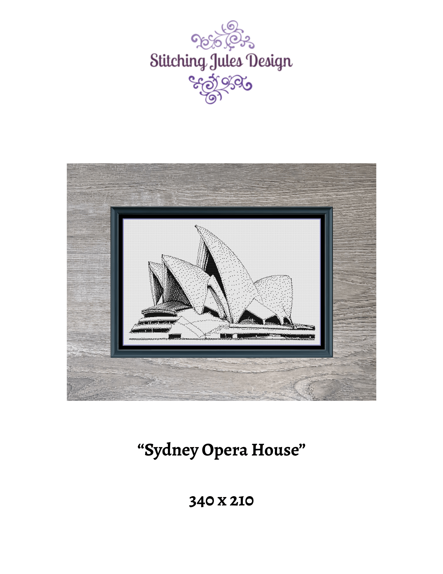 Stitching Jules Design Cross Stitch Pattern Sydney Opera House Monochrome Counted Cross-Stitch Pattern (Digital Download)