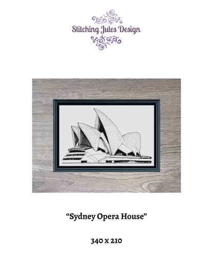 Stitching Jules Design Cross Stitch Pattern Sydney Opera House Monochrome Counted Cross-Stitch Pattern (Digital Download)