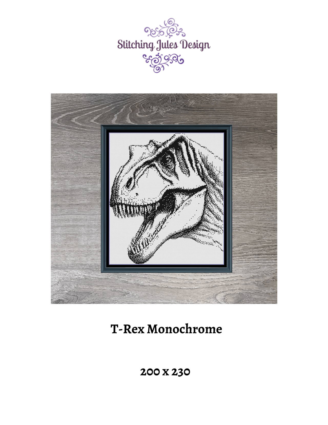 Stitching Jules Design Cross Stitch Pattern T-Rex Monochrome