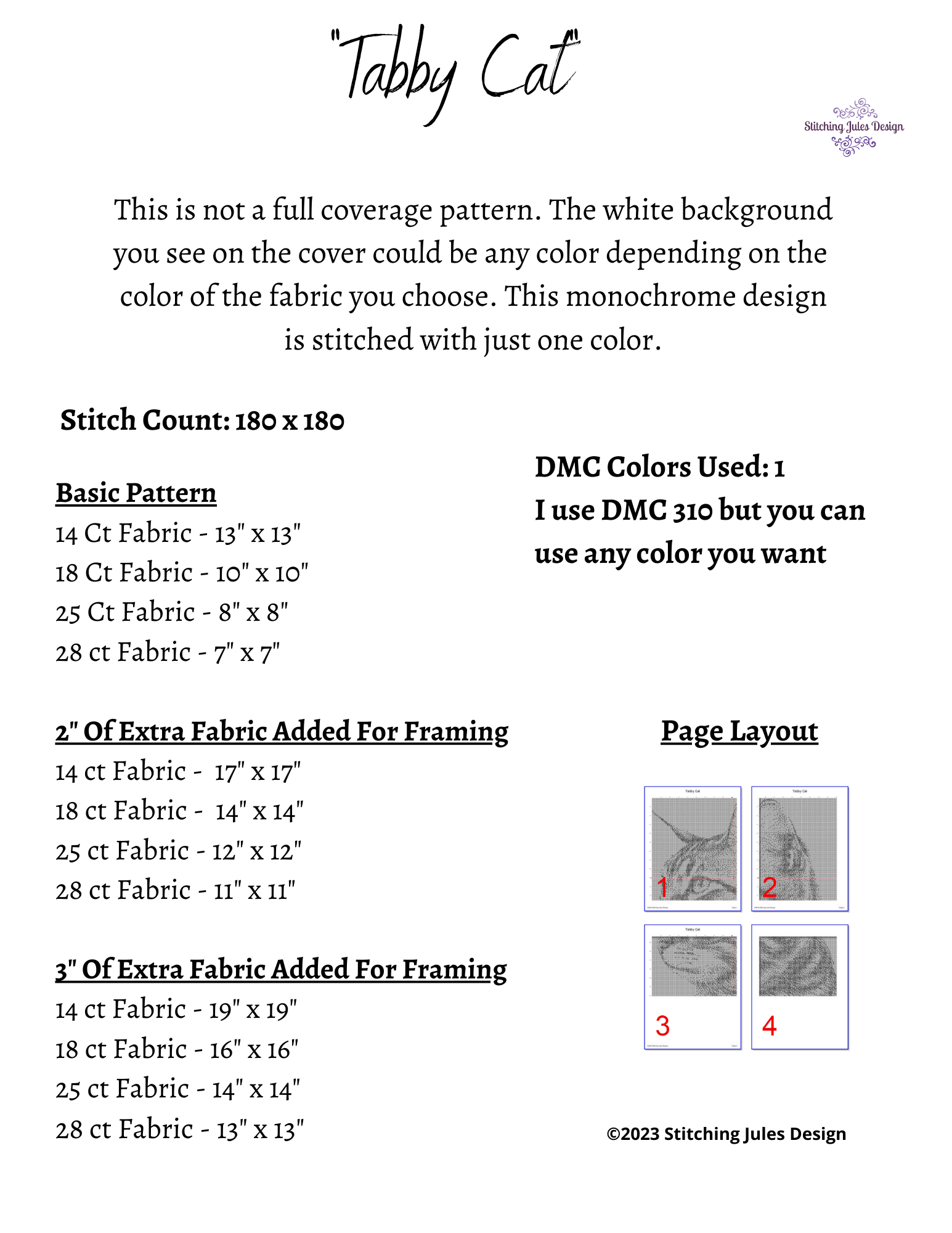 Stitching Jules Design Cross Stitch Pattern Tabby Cat Cross-Stitch Pattern | Feline Cross Stitch Pattern | Monochrome Cross Stitch | Instant PDF Download