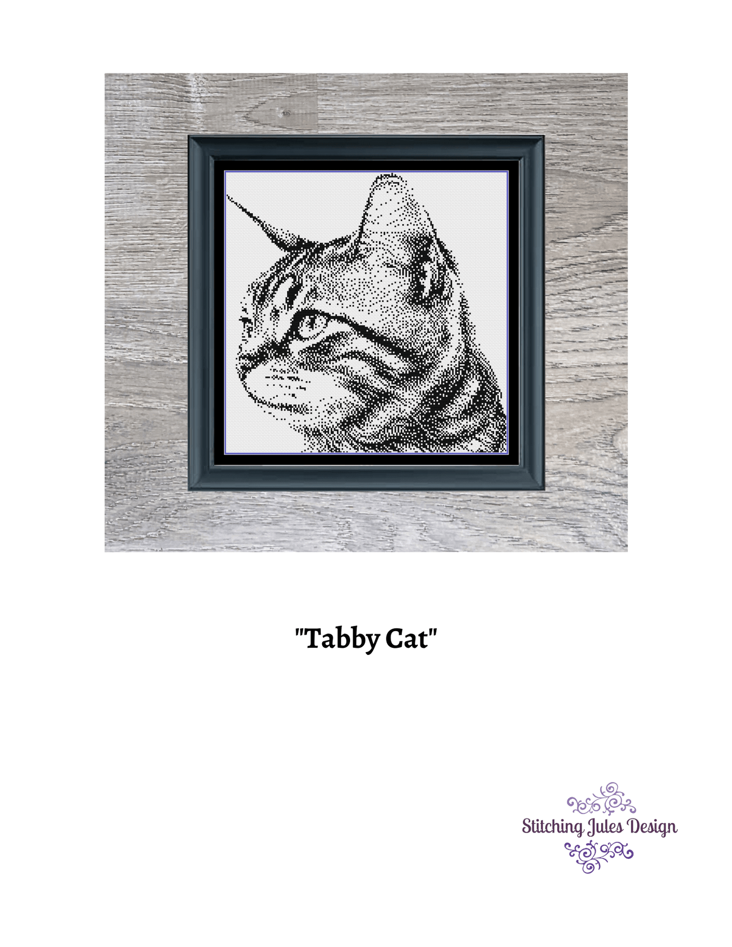 Stitching Jules Design Cross Stitch Pattern Tabby Cat Cross-Stitch Pattern | Feline Cross Stitch Pattern | Monochrome Cross Stitch | Instant PDF Download