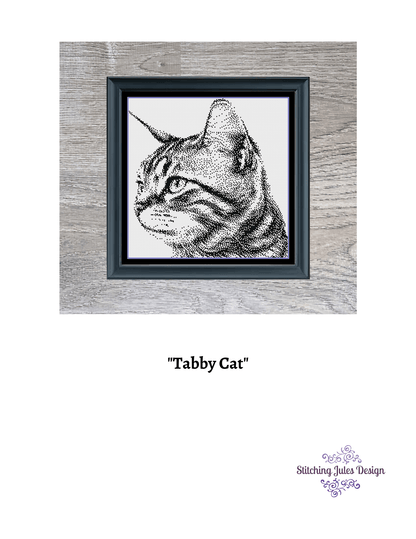 Stitching Jules Design Cross Stitch Pattern Tabby Cat Cross-Stitch Pattern | Feline Cross Stitch Pattern | Monochrome Cross Stitch | Instant PDF Download