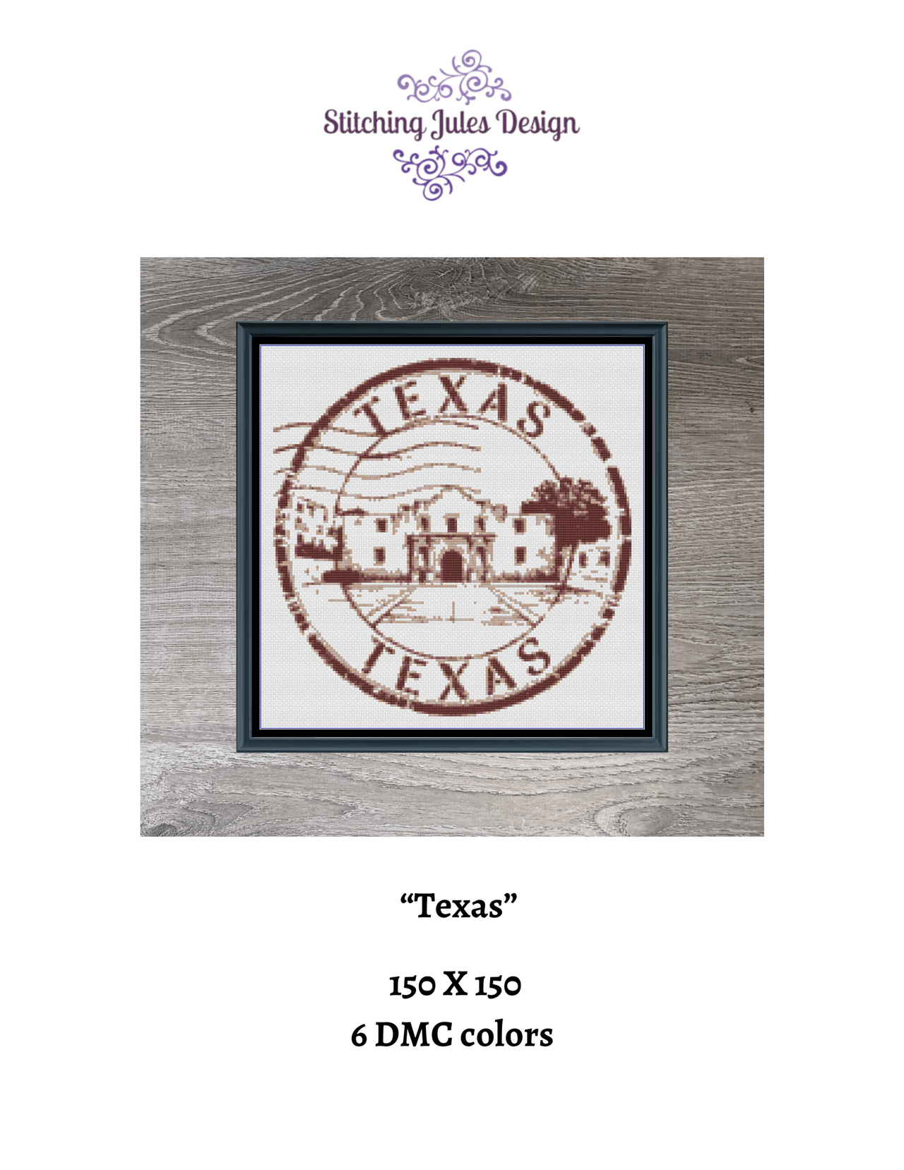 Stitching Jules Design Cross Stitch Pattern Texas Alamo US State Counted Cross Stitch Pattern | Instant Download PDF