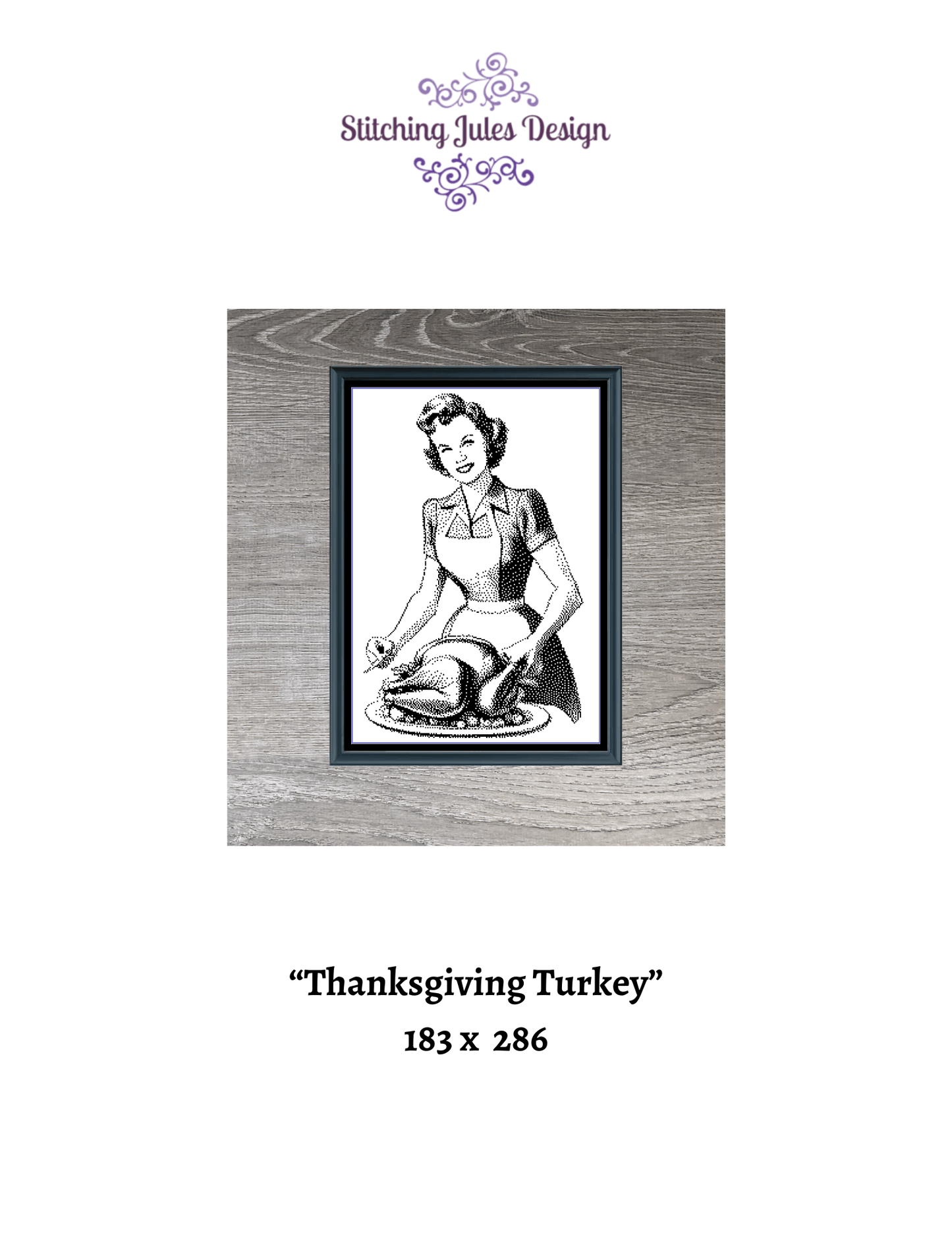 Stitching Jules Design Cross Stitch Pattern Thanksgiving Turkey Vintage Mom Housewife Monochrome Counted Cross Stitch Pattern Digital Download