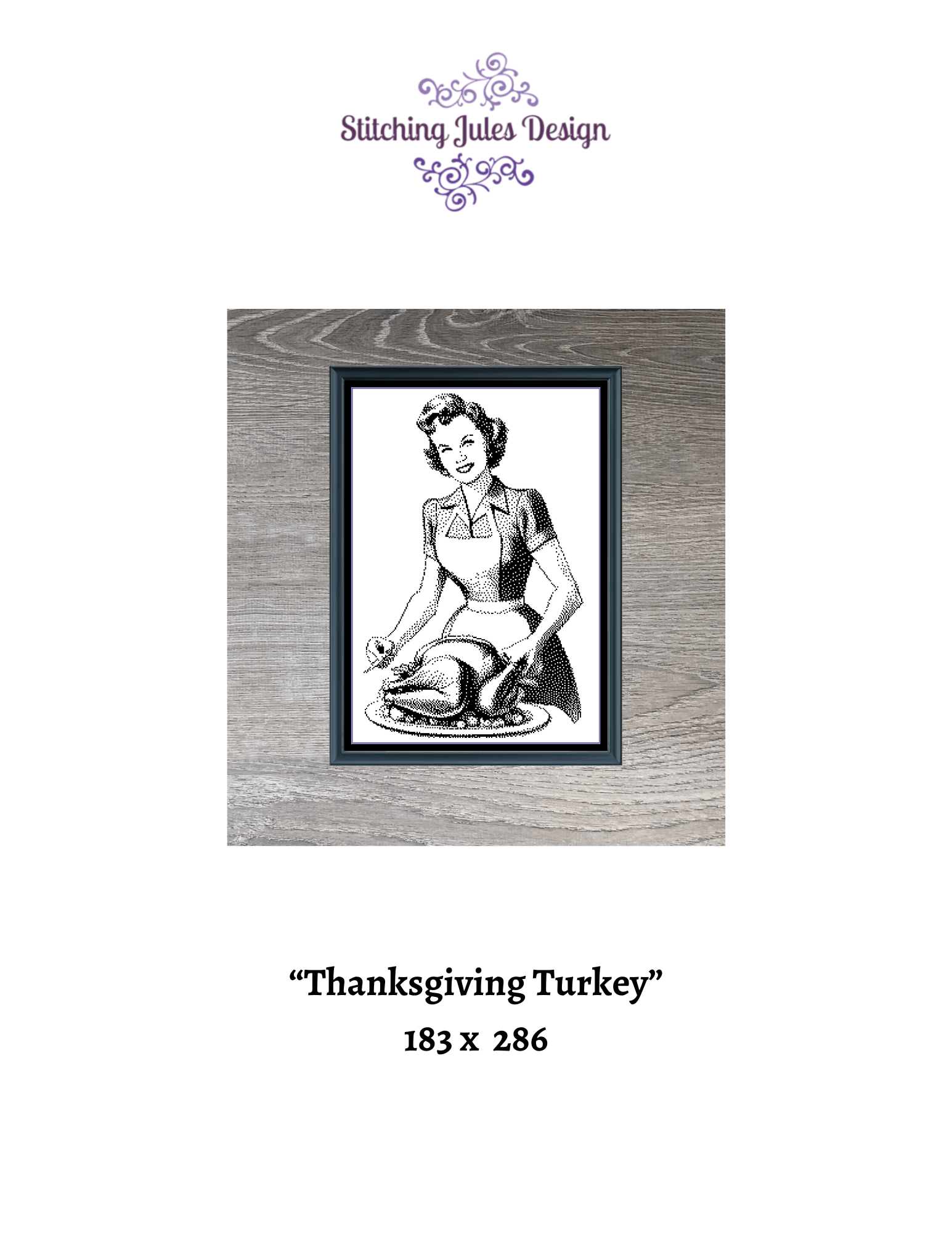 Stitching Jules Design Cross Stitch Pattern Thanksgiving Turkey Vintage Mom Housewife Monochrome Counted Cross Stitch Pattern Digital Download