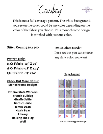 Stitching Jules Design Cross Stitch Pattern The Cowboy Cross Stitch Pattern Digital Download