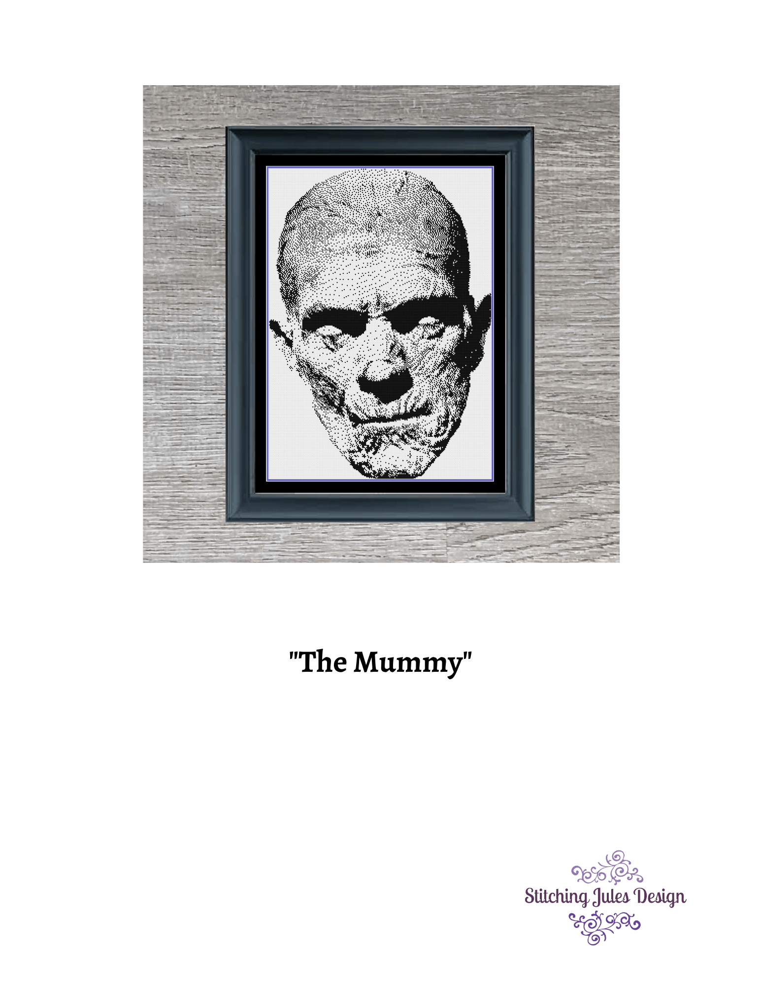 Stitching Jules Design Cross Stitch Pattern The Mummy Classic Horror Movie Monochrome Cross Stitch Pattern Instant PDF Download