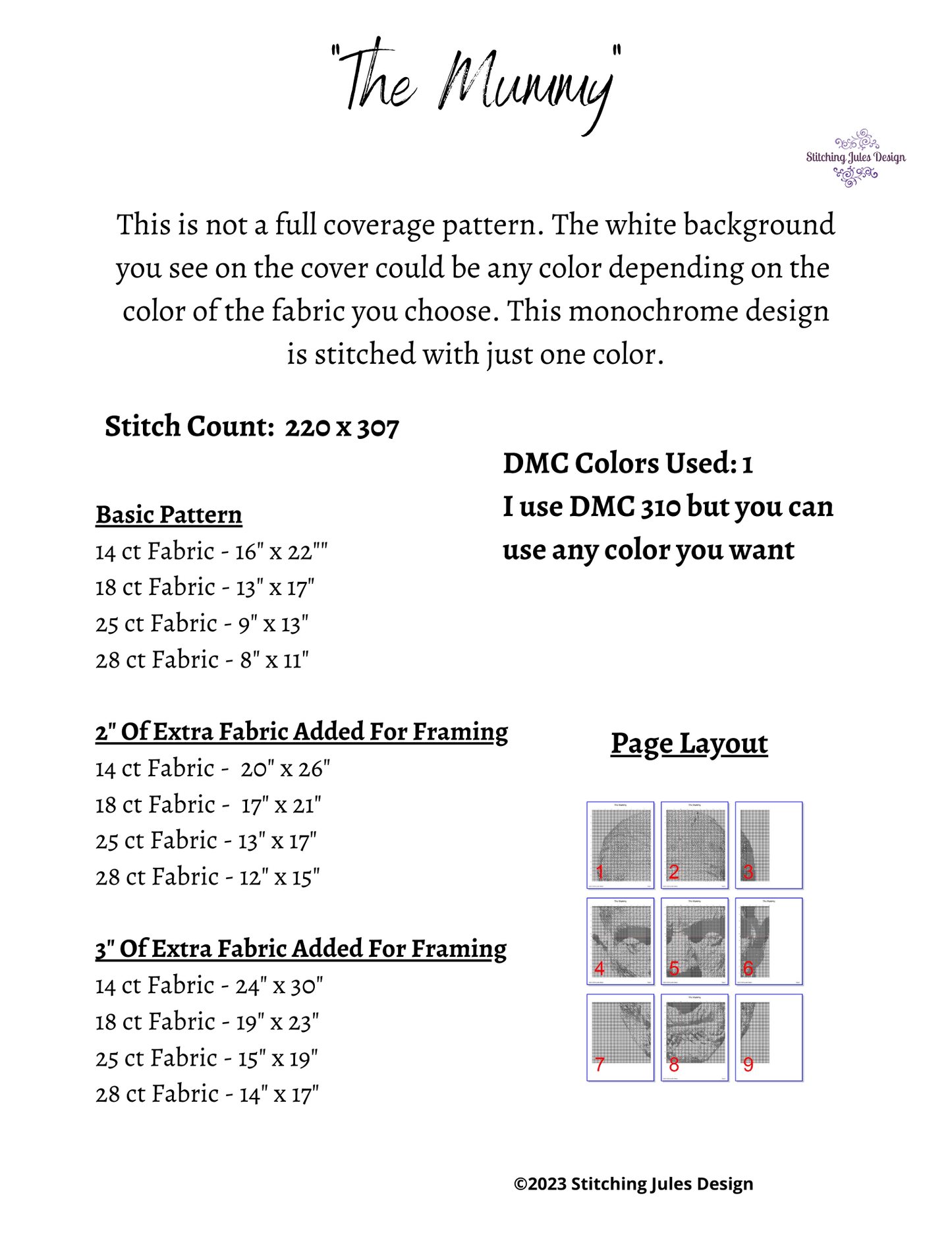 Stitching Jules Design Cross Stitch Pattern The Mummy Classic Horror Movie Monochrome Cross Stitch Pattern Instant PDF Download