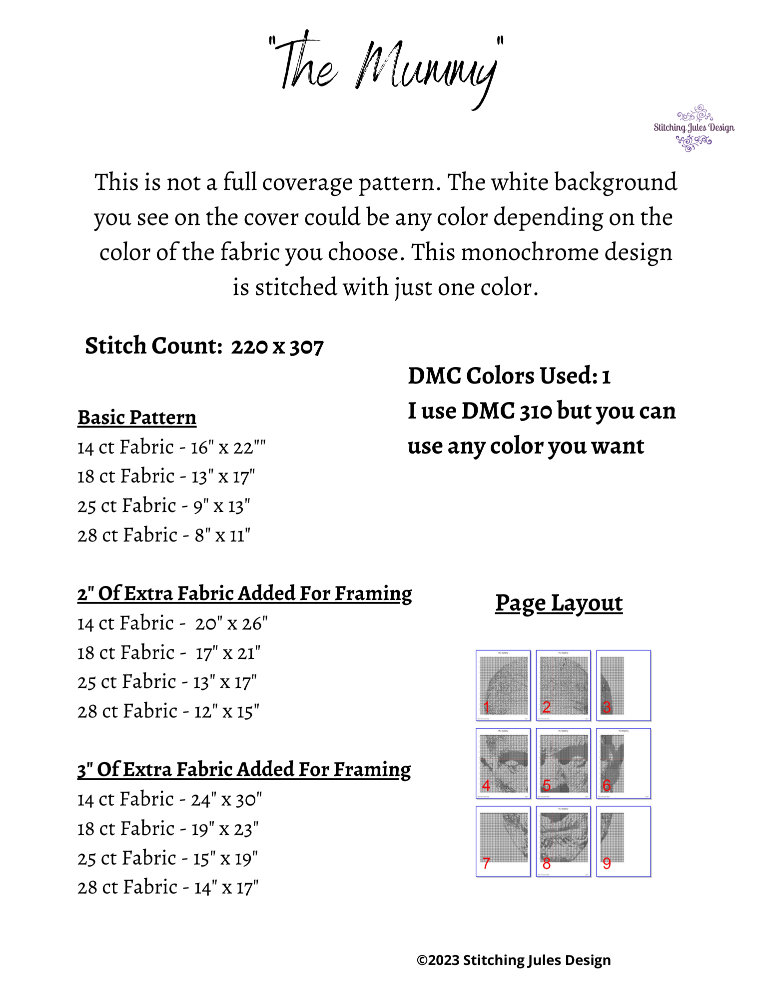 Stitching Jules Design Cross Stitch Pattern The Mummy Classic Horror Movie Monochrome Cross Stitch Pattern Instant PDF Download