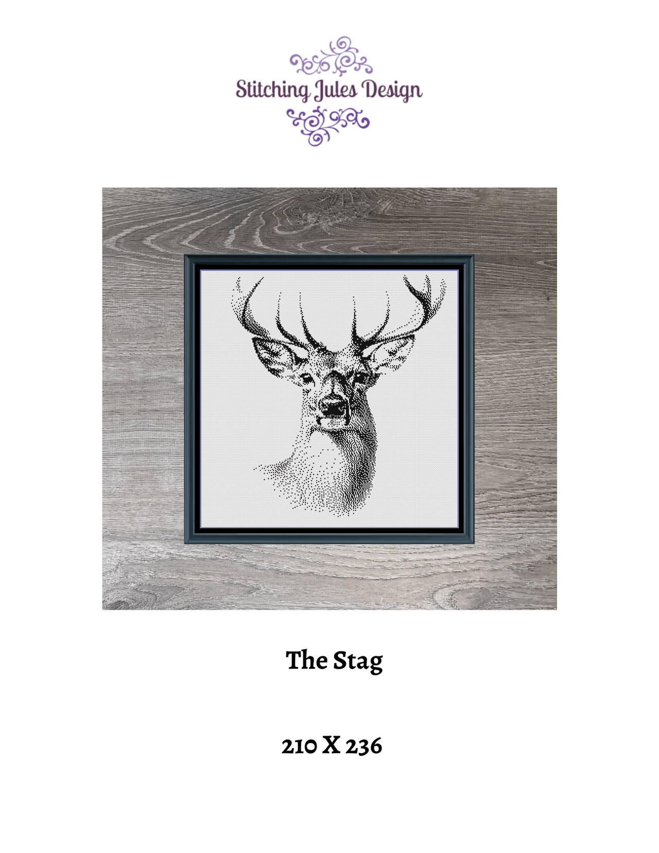 Stitching Jules Design Cross Stitch Pattern The Stag Monochrome