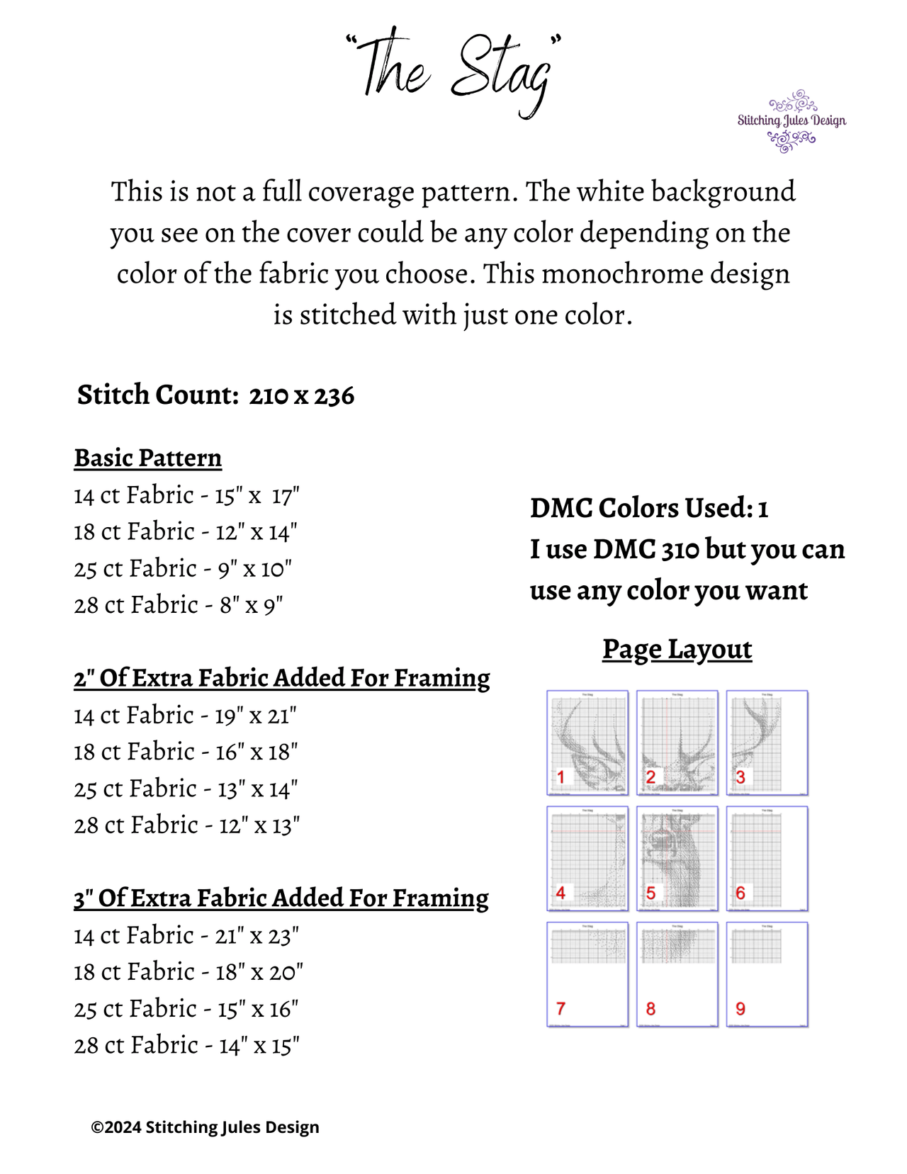 Stitching Jules Design Cross Stitch Pattern The Stag Monochrome