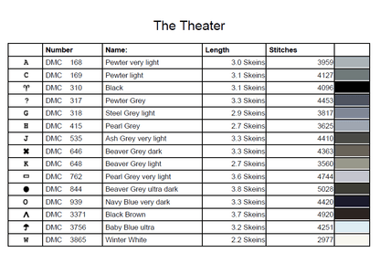 Stitching Jules Design Cross Stitch Pattern Theater Cross Stitch Pattern | Greyscale Cross Stitch Pattern | Digital PDF Download And Physical Pattern Options