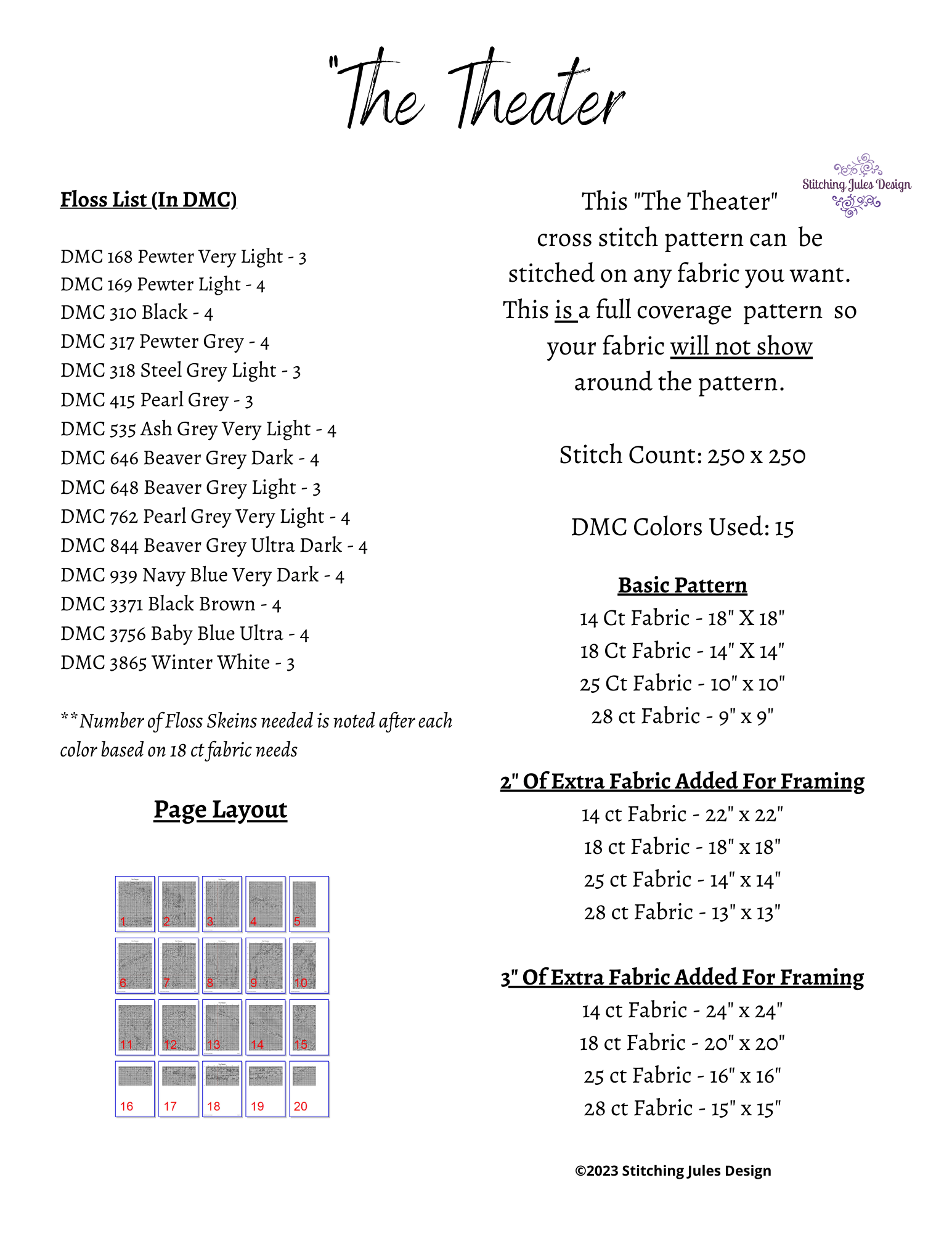 Stitching Jules Design Cross Stitch Pattern Theater Cross Stitch Pattern | Greyscale Cross Stitch Pattern | Digital PDF Download And Physical Pattern Options