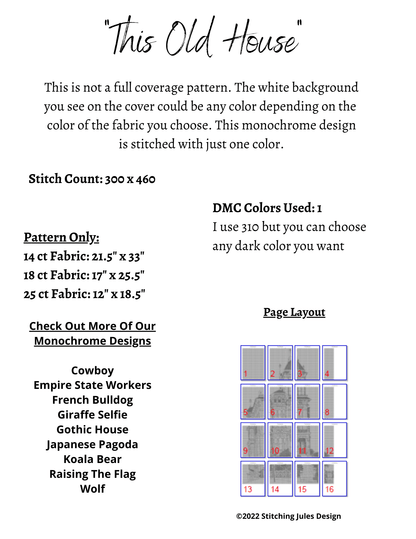 Stitching Jules Design Cross Stitch Pattern This Old House Monochrome Cross Stitch Pattern