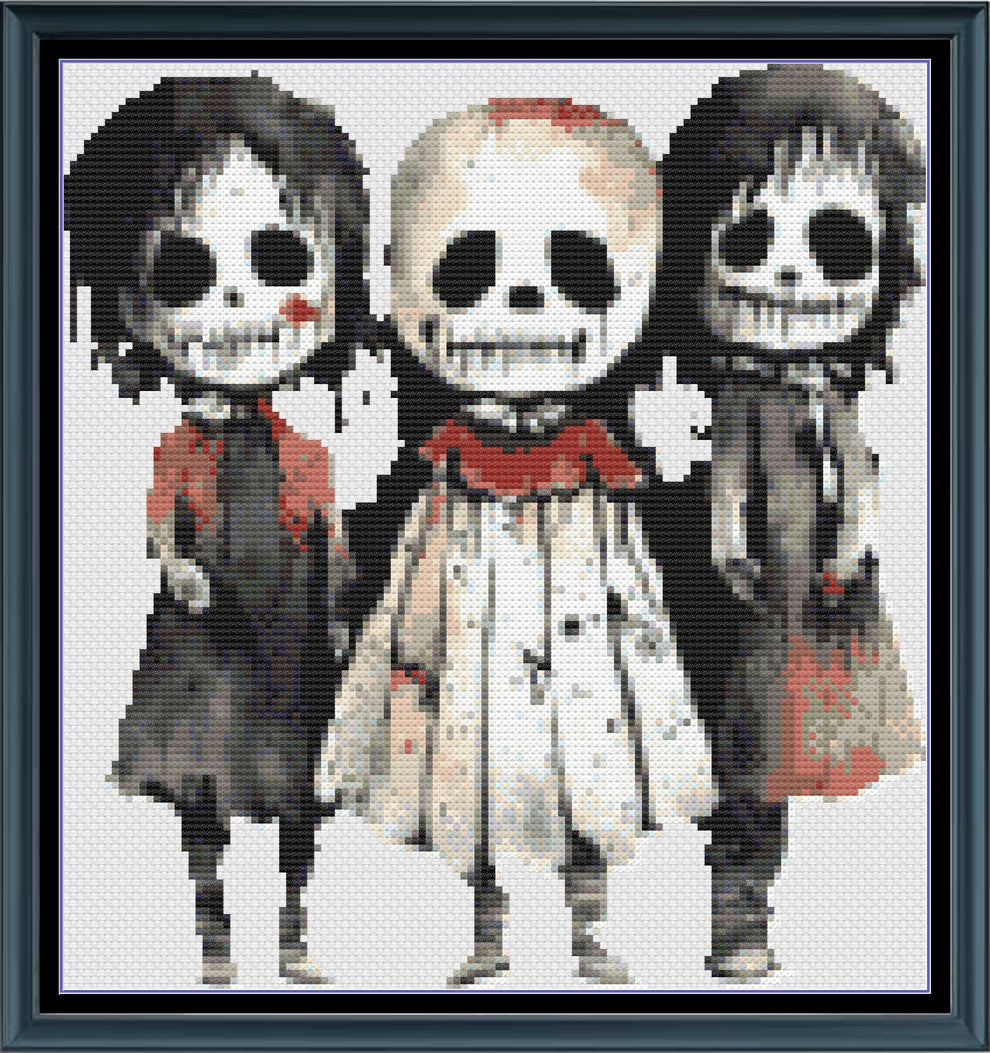 Three Scary Sisters Gothic Horror Halloween Counted Cross-Stitch Patte ...