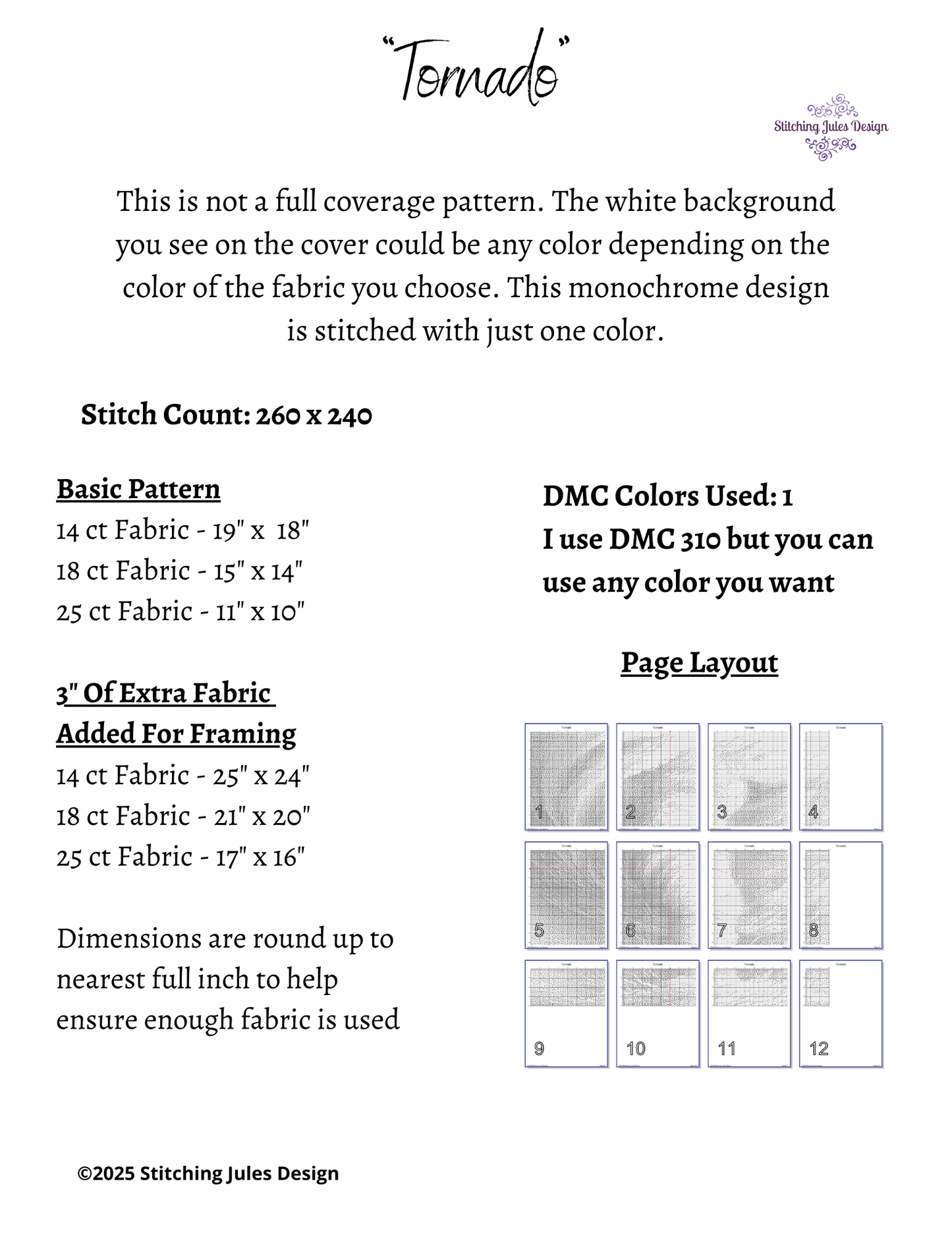 Stitching Jules Design Cross Stitch Pattern Tornado Storm Chaser Monochrome Blackwork Counted Cross Stitch Pattern Digital Download