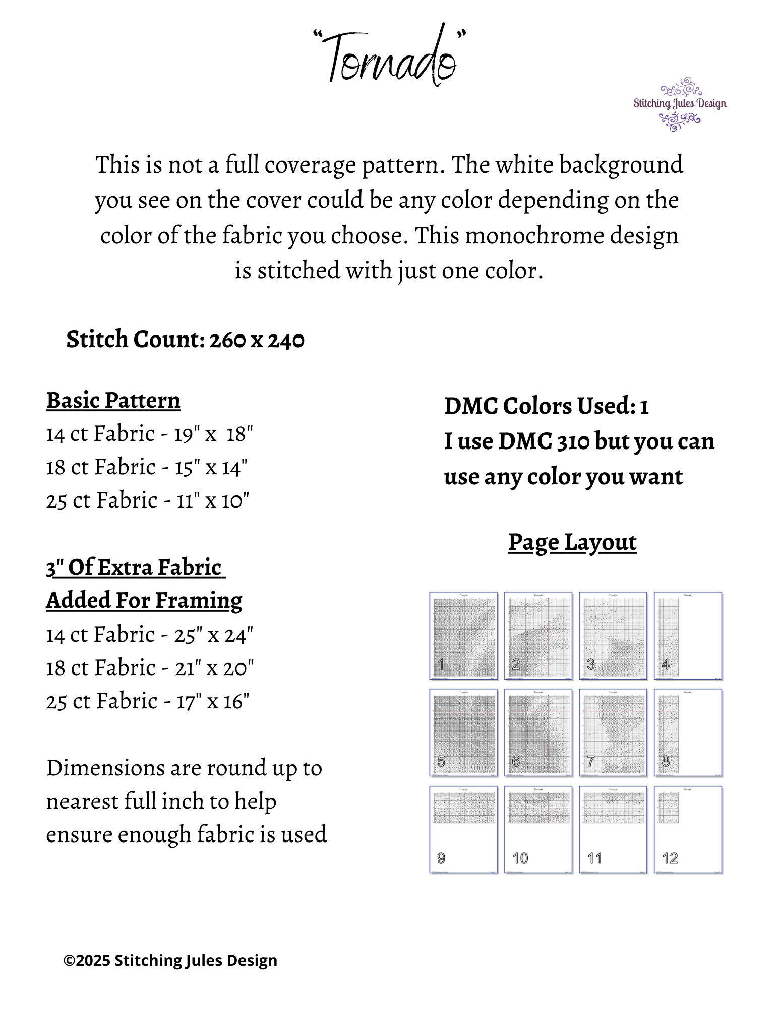 Stitching Jules Design Cross Stitch Pattern Tornado Storm Chaser Monochrome Blackwork Counted Cross Stitch Pattern Digital Download