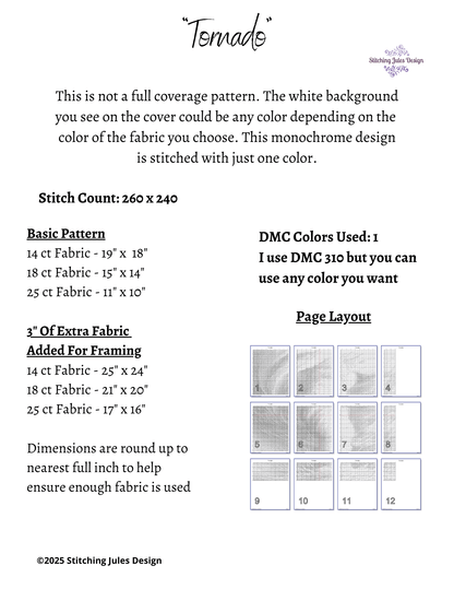 Stitching Jules Design Cross Stitch Pattern Tornado Storm Chaser Monochrome Blackwork Counted Cross Stitch Pattern Digital Download
