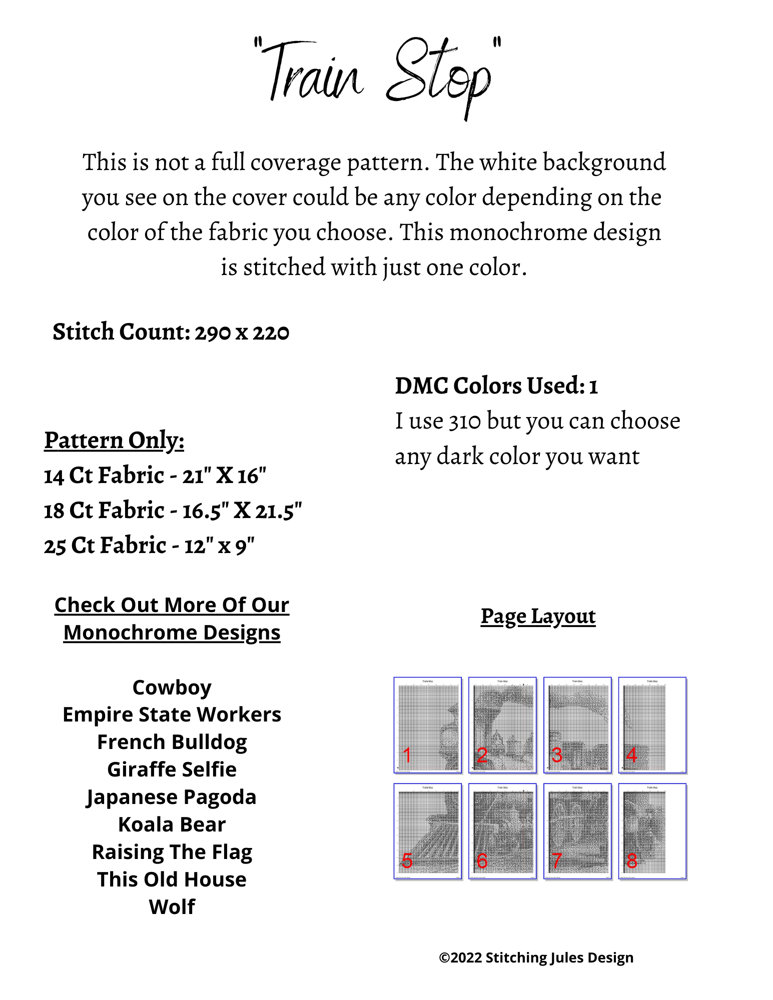 Stitching Jules Design Cross Stitch Pattern Train Stop Railroad Monochrome Cross Stitch Needlepoint Embroidery Pattern PDF Instant Download