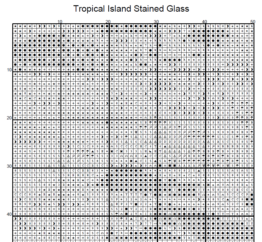 Stitching Jules Design Cross Stitch Pattern Tropical Island Stained Glass Style Full Coverage Counted Cross Stitch Pattern Digital Download