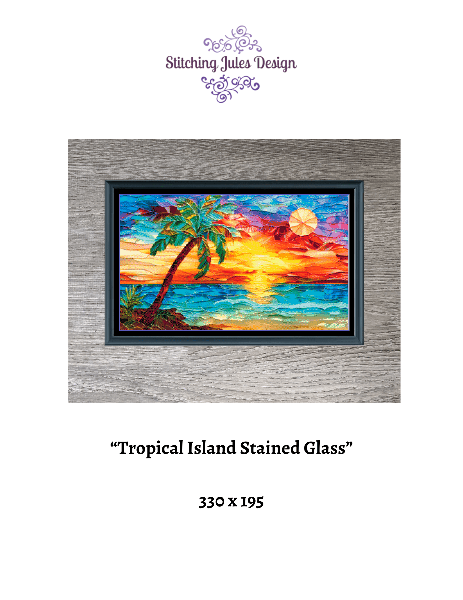 Stitching Jules Design Cross Stitch Pattern Tropical Island Stained Glass Style Full Coverage Counted Cross Stitch Pattern Digital Download
