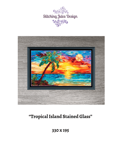 Stitching Jules Design Cross Stitch Pattern Tropical Island Stained Glass Style Full Coverage Counted Cross Stitch Pattern Digital Download