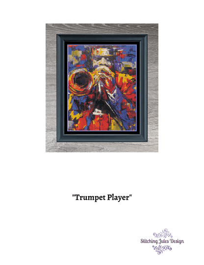 Stitching Jules Design Cross Stitch Pattern Trumpet Player Jazz Musician Art Cross Stitch Embroidery Needlepoint Pattern PDF Download - Ready For Pattern Keeper