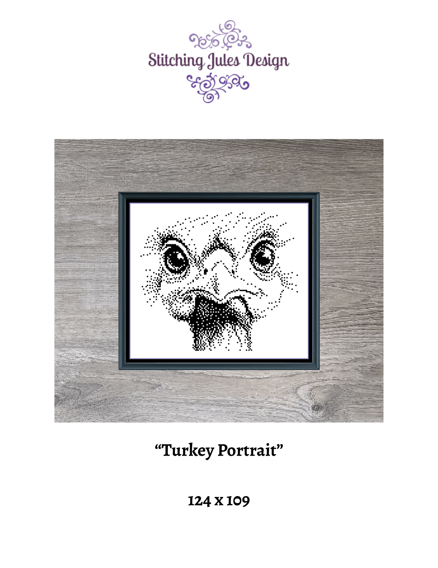 Stitching Jules Design Cross Stitch Pattern Turkey Farm Animal Mini Monochrome Counted Cross-Stitch Pattern (Digital Download)