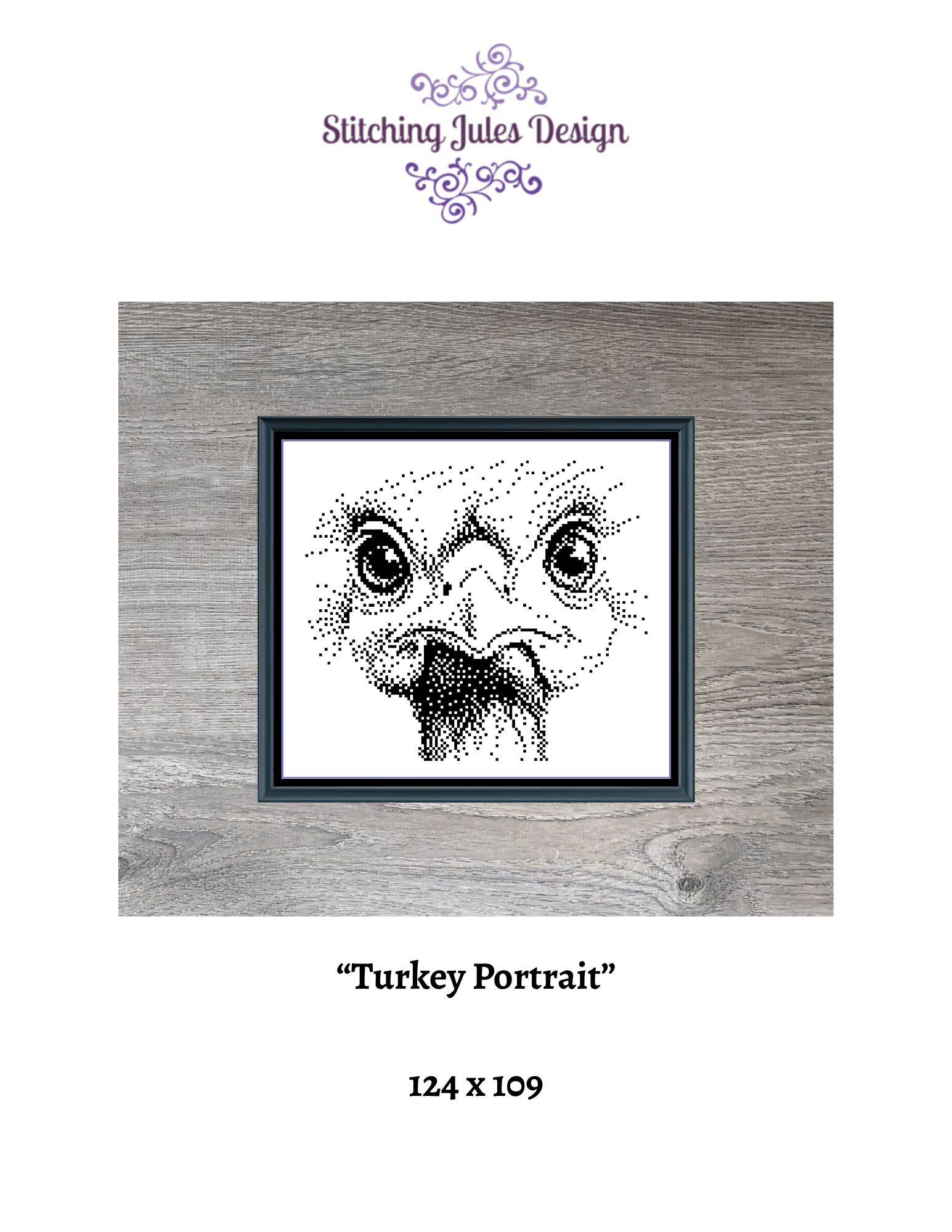 Stitching Jules Design Cross Stitch Pattern Turkey Farm Animal Mini Monochrome Counted Cross-Stitch Pattern (Digital Download)