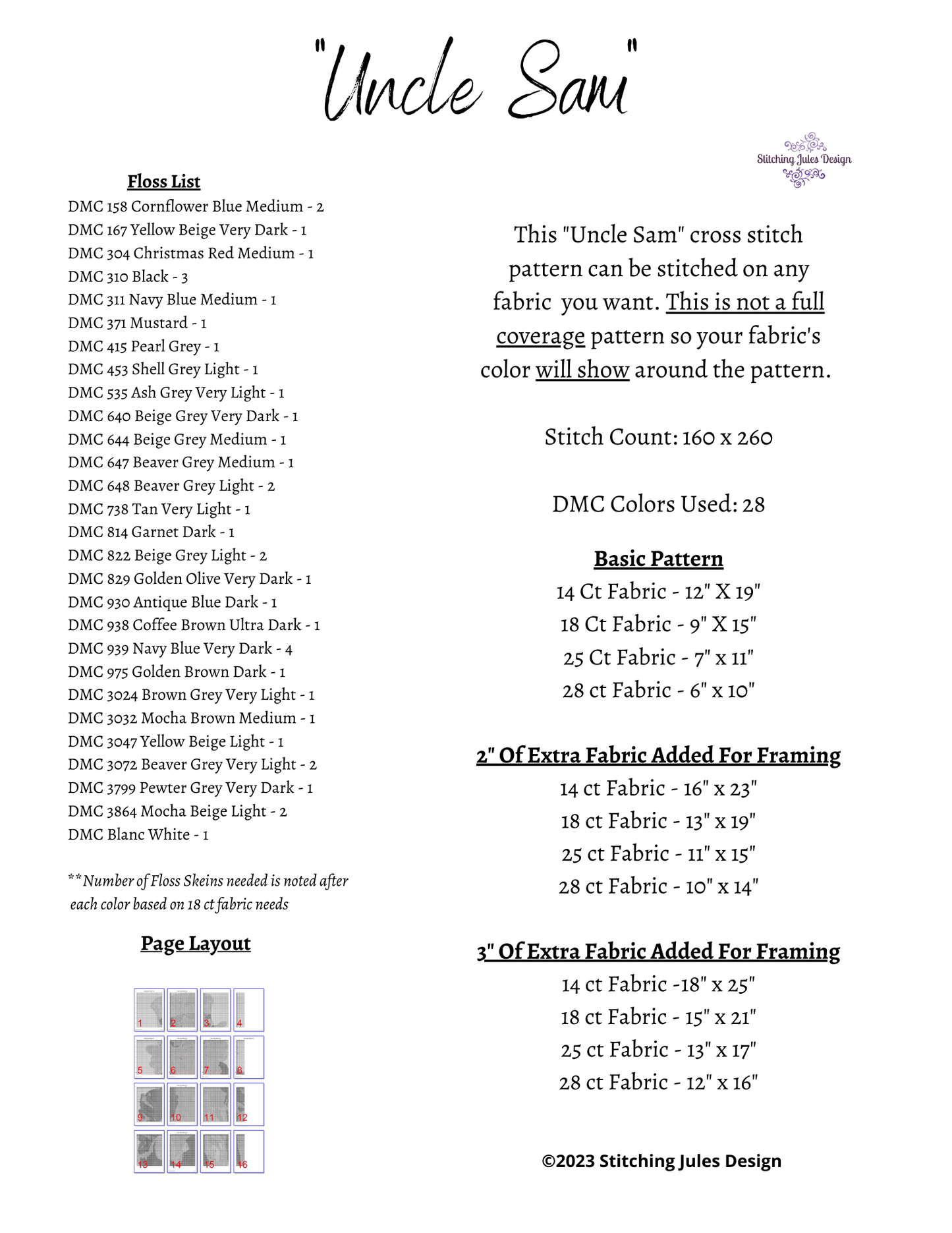 Stitching Jules Design Cross Stitch Pattern Uncle Sam Cross Stitch Pattern | USA Patriotic Cross Stitch Pattern | Instant PDF Download And