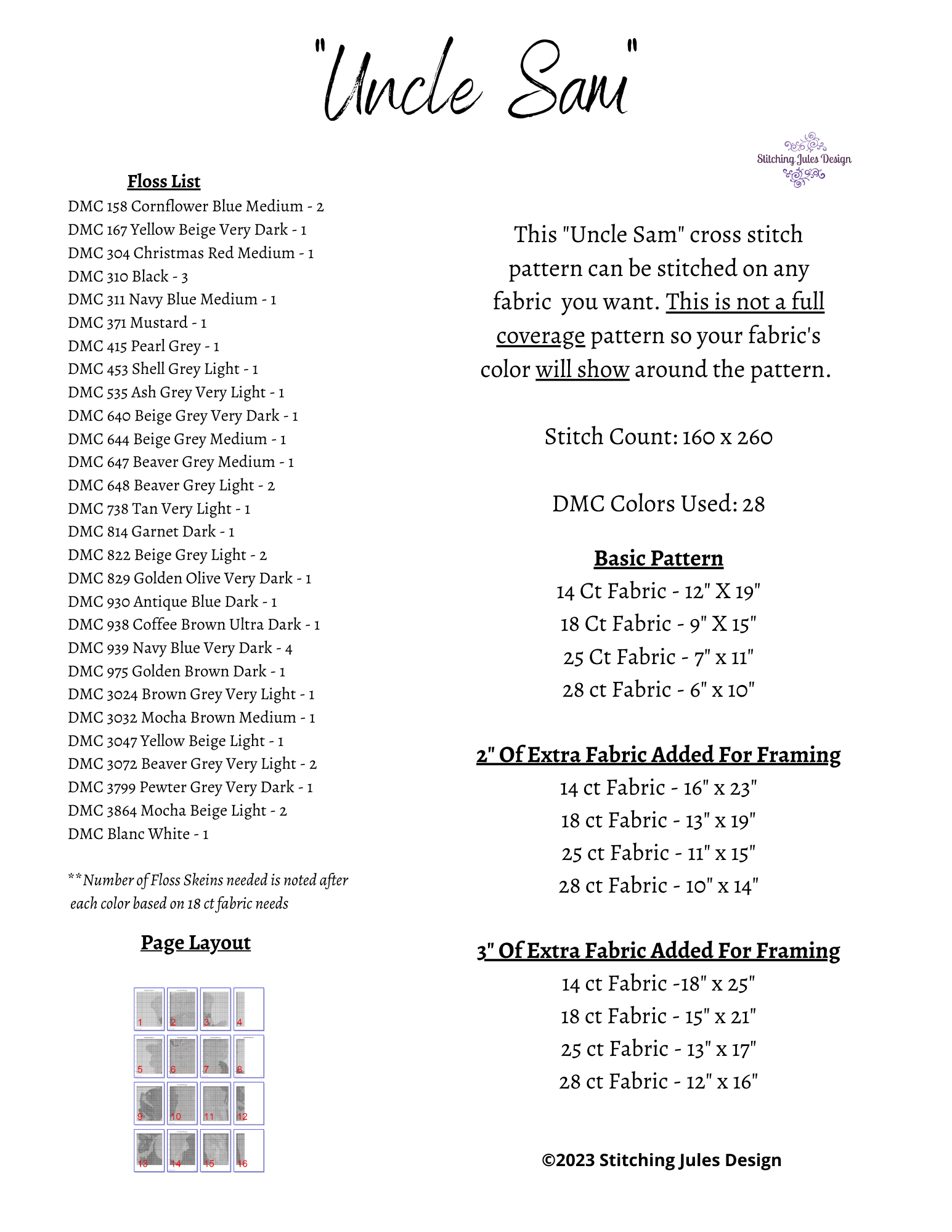 Stitching Jules Design Cross Stitch Pattern Uncle Sam Cross Stitch Pattern | USA Patriotic Cross Stitch Pattern | Instant PDF Download And