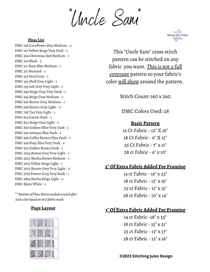 Stitching Jules Design Cross Stitch Pattern Uncle Sam Cross Stitch Pattern | USA Patriotic Cross Stitch Pattern | Instant PDF Download And