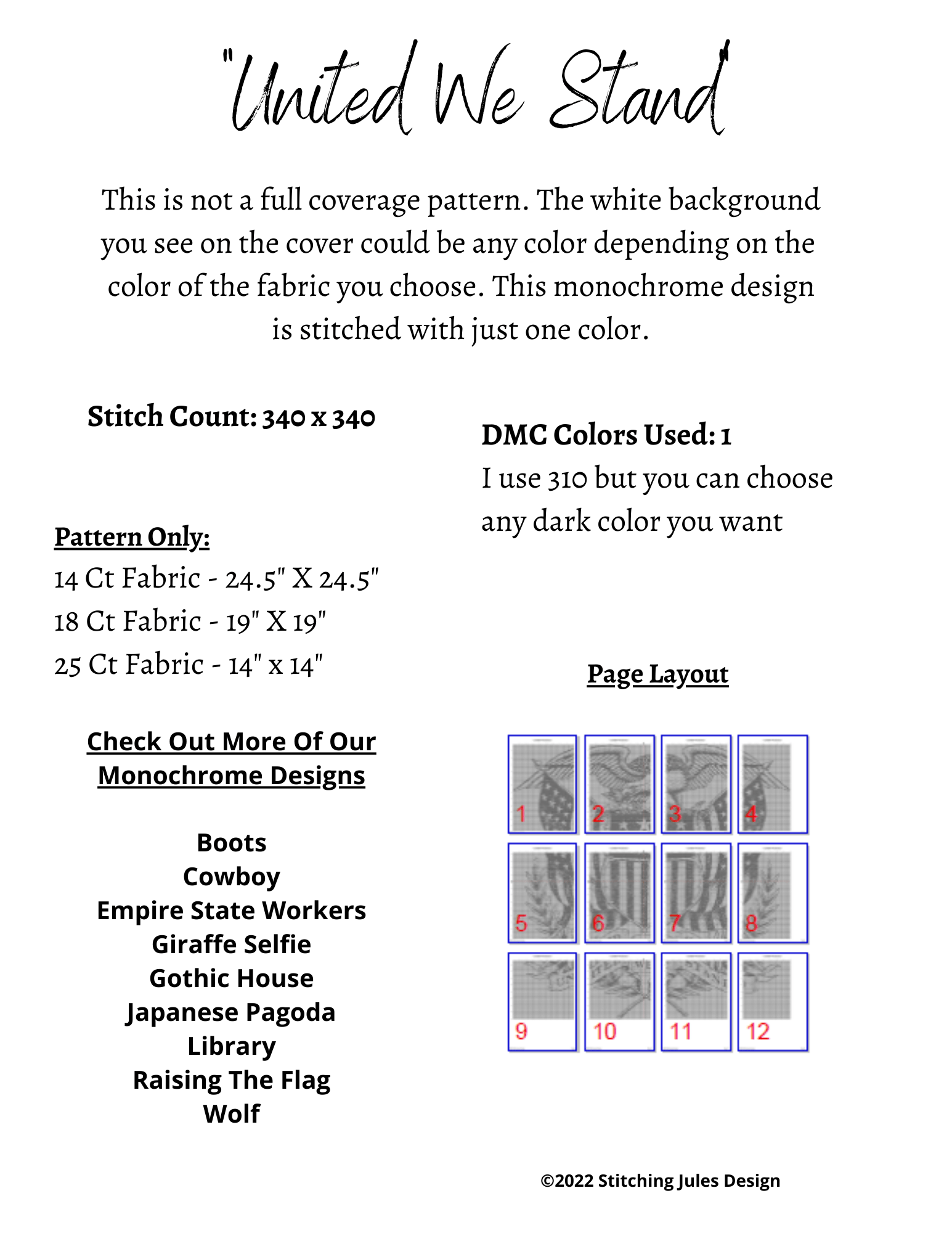 Stitching Jules Design Cross Stitch Pattern United We Stand America Patriotic Monochrome Cross Stitch Embroidery Needlepoint Pattern PDF Instant Download