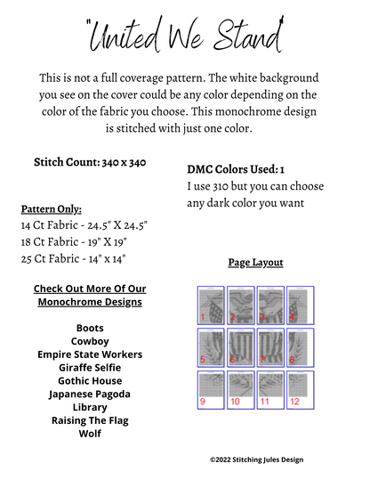 Stitching Jules Design Cross Stitch Pattern United We Stand America Patriotic Monochrome Cross Stitch Embroidery Needlepoint Pattern PDF Instant Download