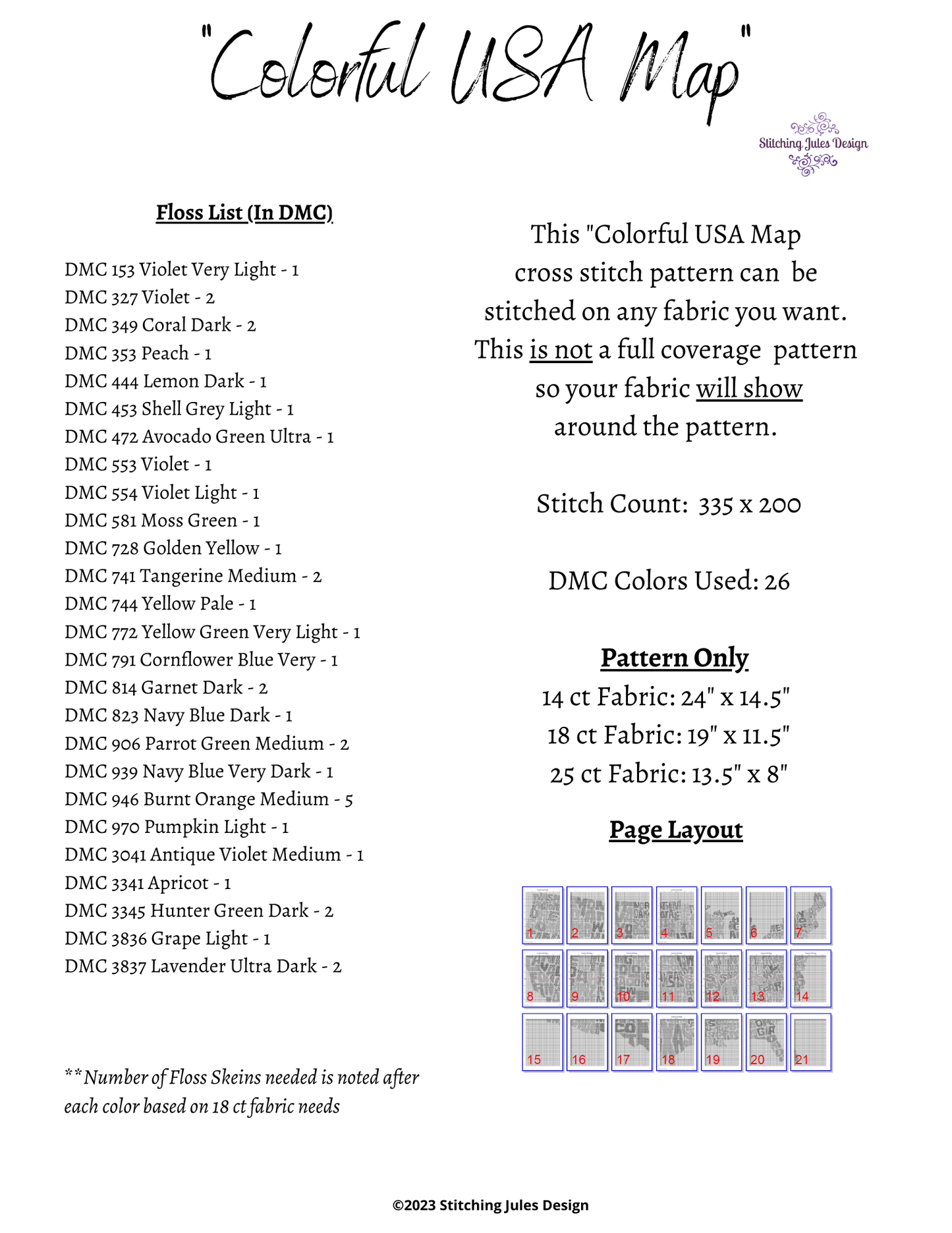 Stitching Jules Design Cross Stitch Pattern USA Map Cross Stitch Pattern | United States Cross Stitch Pattern | Map Cross Stitch Pattern