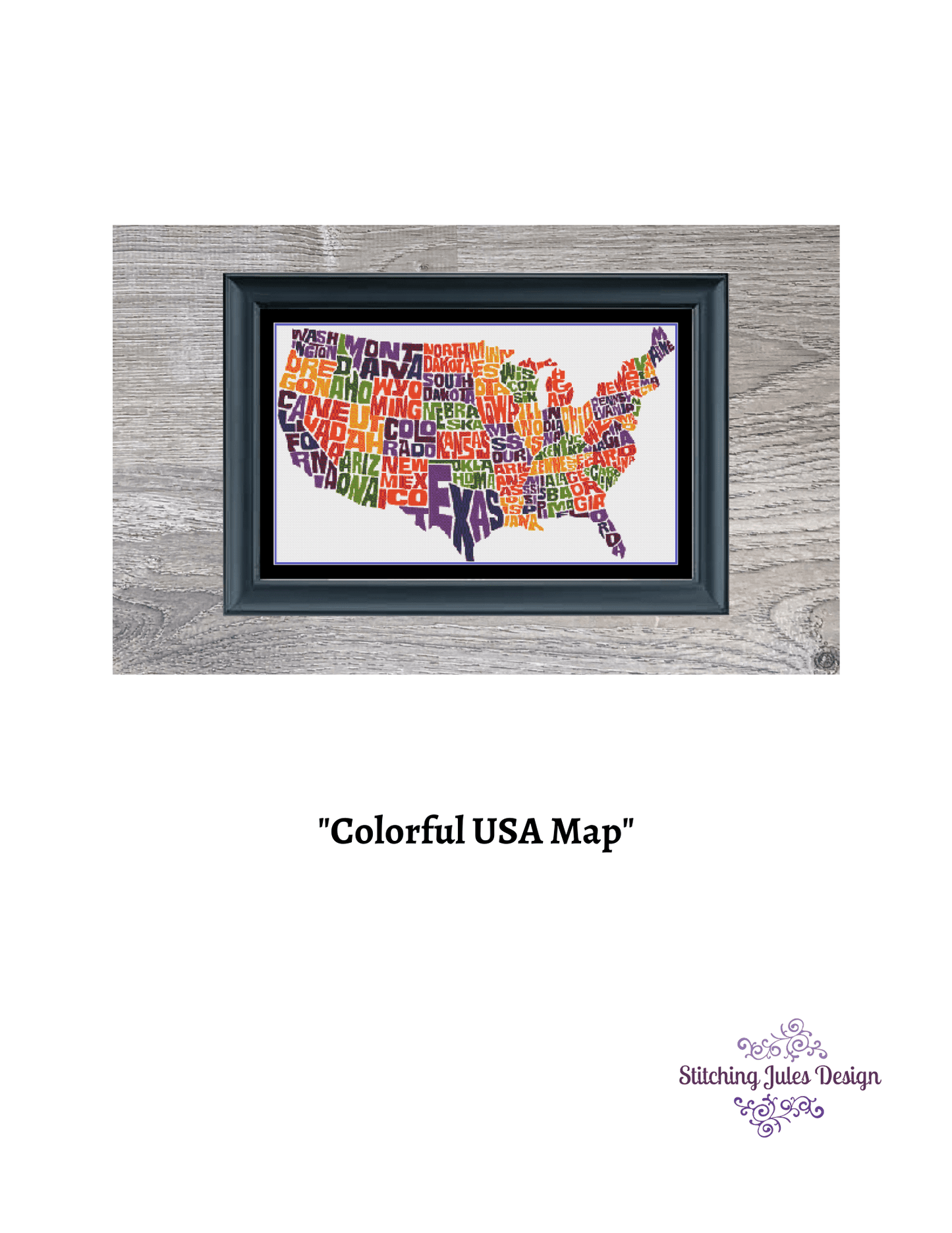 Stitching Jules Design Cross Stitch Pattern USA Map Cross Stitch Pattern | United States Cross Stitch Pattern | Map Cross Stitch Pattern