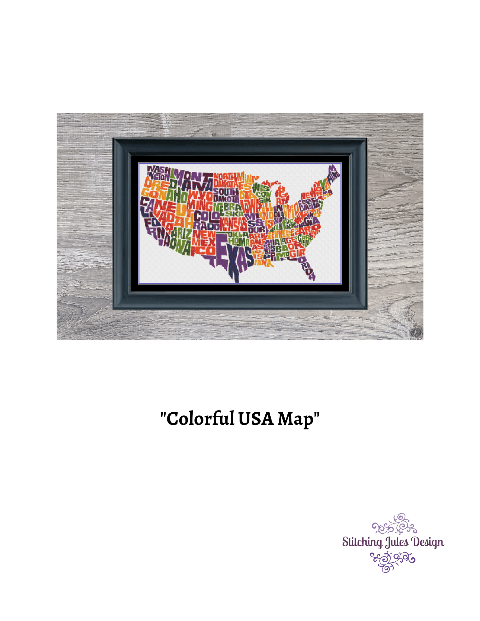 Stitching Jules Design Cross Stitch Pattern USA Map Cross Stitch Pattern | United States Cross Stitch Pattern | Map Cross Stitch Pattern