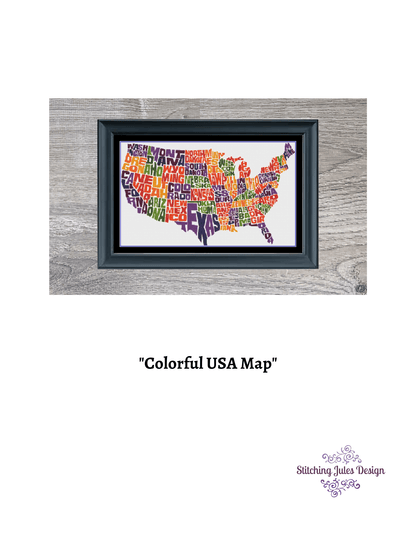Stitching Jules Design Cross Stitch Pattern USA Map Cross Stitch Pattern | United States Cross Stitch Pattern | Map Cross Stitch Pattern